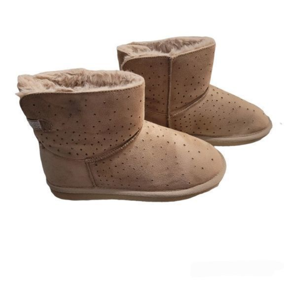 Eva and Zoe brown Chunky slip on boots booties faux fur lined‎ women's size 6